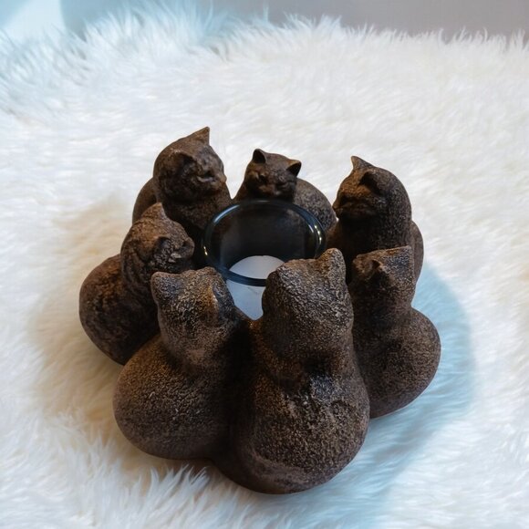 Windstone Editions Circle of Cats Candle Holder Mineral Stone VTG Collectible - Picture 3 of 15